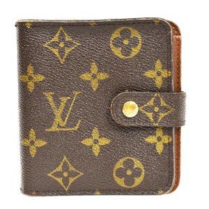 Authentic LOUIS VUITTON LV Logo Compact Zip Bifold Wallet Purse Monogram BN
